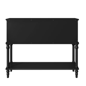 Hand-Carved Console Table with Solid Wood Legs & Open Shelf, Black  Wooden Bazar