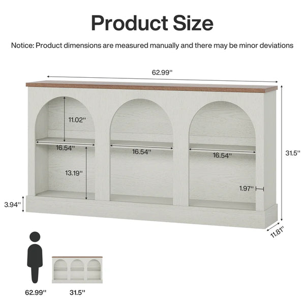 Farmhouse Console Table with 3-Tier Storage  Wooden Bazar