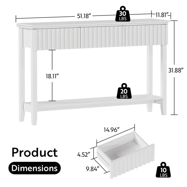 Valdemara 3-Drawer Console Table with Lower Shelf  Wooden Bazar