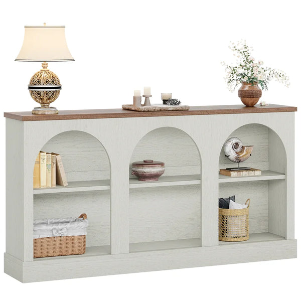 Farmhouse Console Table with 3-Tier Storage  Wooden Bazar