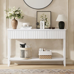 Valdemara 3-Drawer Console Table with Lower Shelf  Wooden Bazar