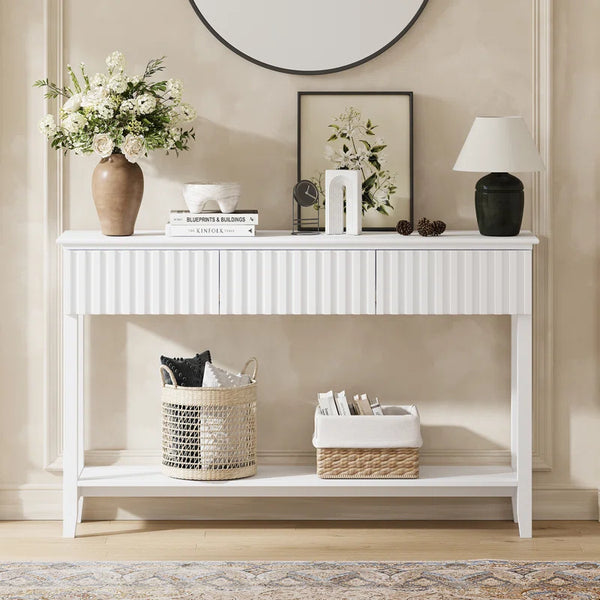 Valdemara 3-Drawer Console Table with Lower Shelf  Wooden Bazar