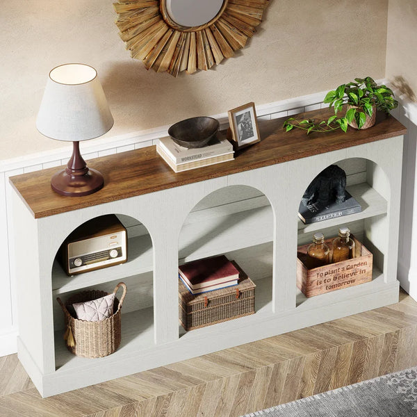 Farmhouse Console Table with 3-Tier Storage  Wooden Bazar