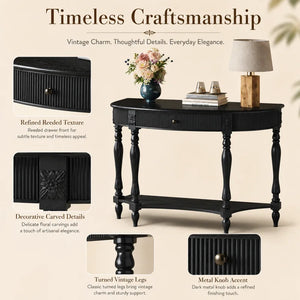 Half-Moon Console Table with Drawer & Bottom Shelf  Wooden Bazar