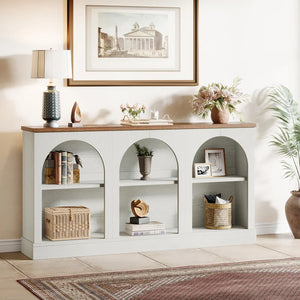 Farmhouse Console Table with 3-Tier Storage  Wooden Bazar