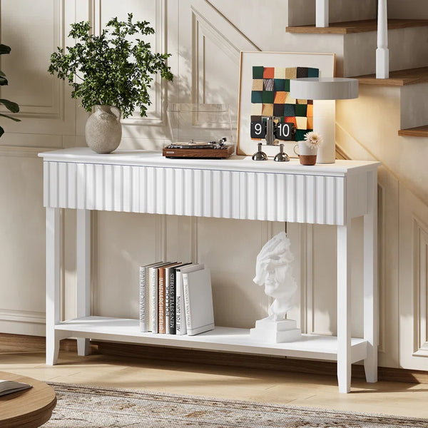 Valdemara 3-Drawer Console Table with Lower Shelf  Wooden Bazar
