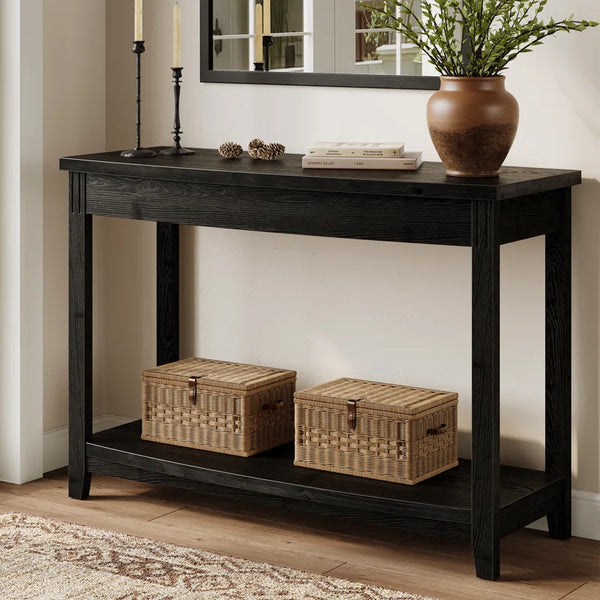 Solid Wood Top Console Table – Farmhouse Entryway Table with Storage Shelf  Wooden Bazar