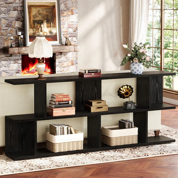 3-Tier Console Table with Open Shelving  Wooden Bazar