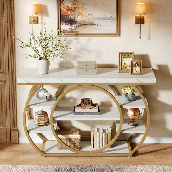 Tier Industrial Farmhouse Console Table with Storage  Wooden Bazar