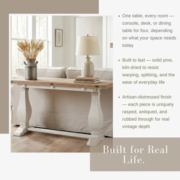 Sarcoline Solid Wood Flip-Top Sofa Console Table  Wooden Bazar