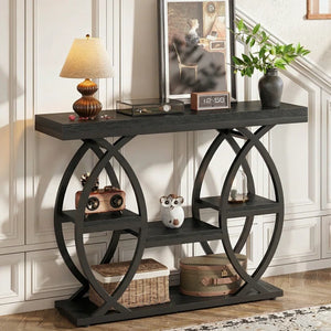 Wide Four-Tier Entryway Console Table  Wooden Bazar