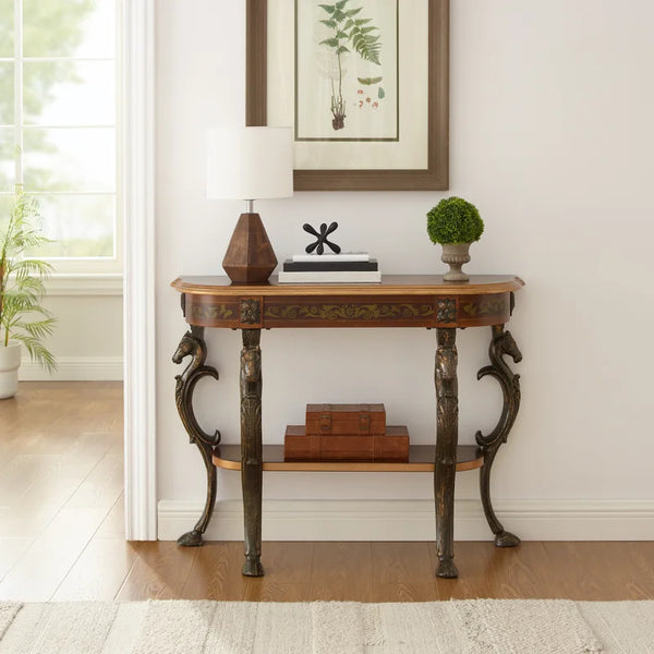 Console Table with Ornate Horse Motif Legs  Wooden Bazar