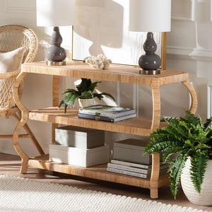 Cecely Bohemian Natural Rattan 3-Tier Console Table  Wooden Bazar