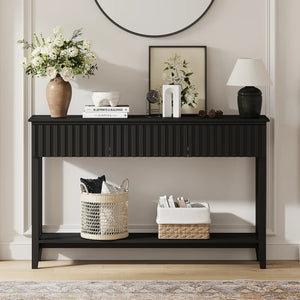 Valdemara 3-Drawer Console Table with Lower Shelf  Wooden Bazar