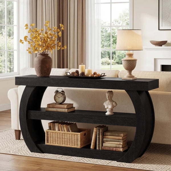 Console Table with Storage Shelves  Wooden Bazar
