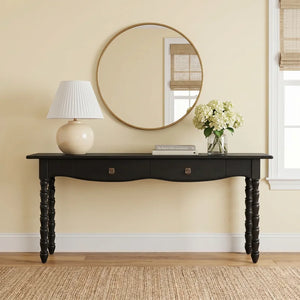 Isabel Spindle Solid Wood 2-Drawer Console Table with Brass Knobs  Wooden Bazar