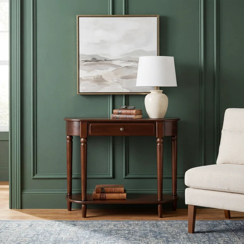 Traditional Small Solid Wood Top Console Table with Drawer & Shelf – Turned Legs  Wooden Bazar
