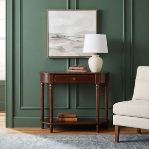 Traditional Small Solid Wood Top Console Table with Drawer & Shelf – Turned Legs  Wooden Bazar