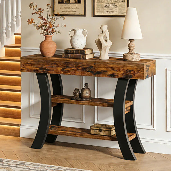 Console Table with Curved Frame & Storage  Wooden Bazar