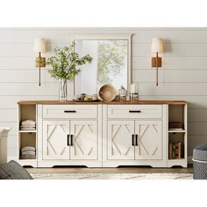 Modern Farmhouse Accent Cabinet with Barn Doors & Drawers  Wooden Bazar