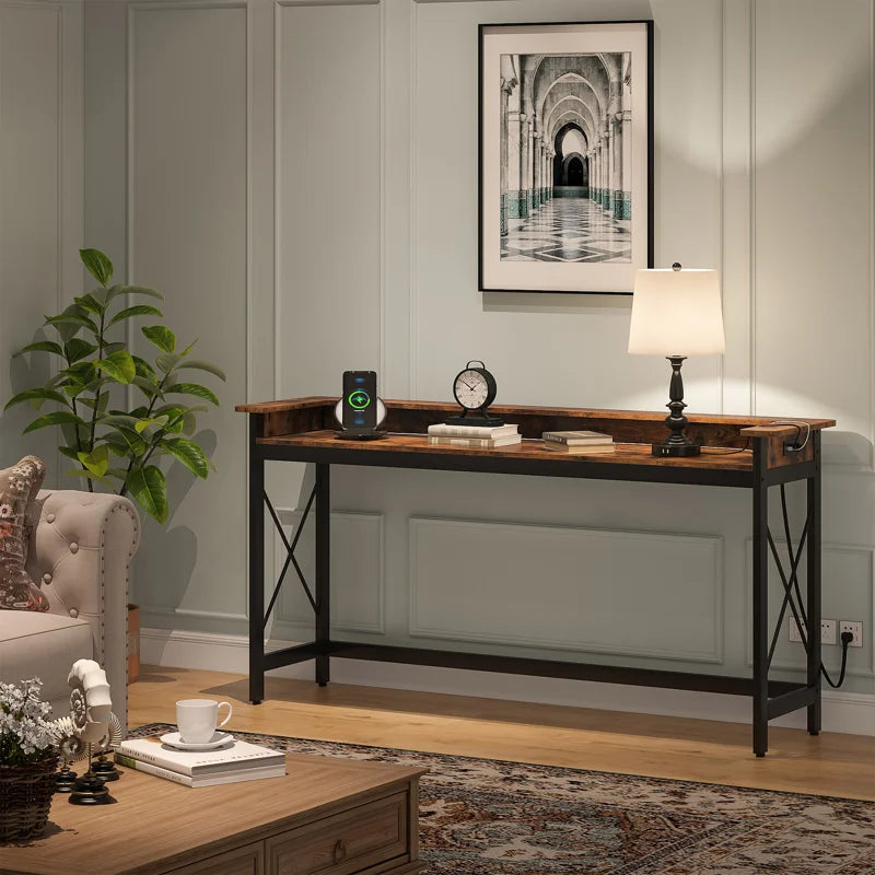 Modern Console Table with Built-In Charging Ports  Wooden Bazar