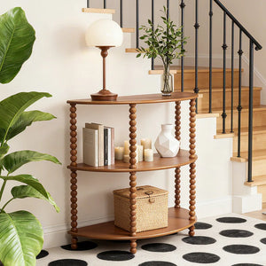 3-Tier Half-Moon Console Table – Vintage Entryway Table for Living Room, Hallway & Foyer  Wooden Bazar