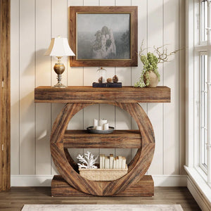 Farmhouse 3-Tier Console Table with Storage Shelves  Wooden Bazar