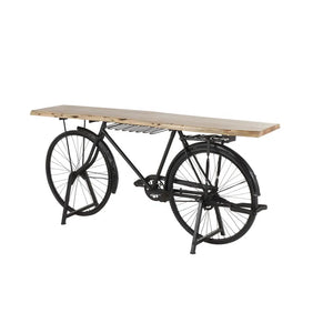 Metal Bike Bar Table with Live Edge Wood Top  Wooden Bazar