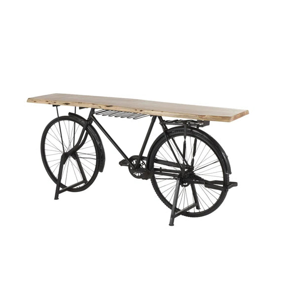 Metal Bike Bar Table with Live Edge Wood Top  Wooden Bazar