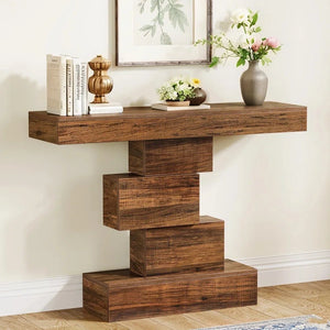 Wood Console Table with Geometric Base for Entryway & Living Room  Wooden Bazar