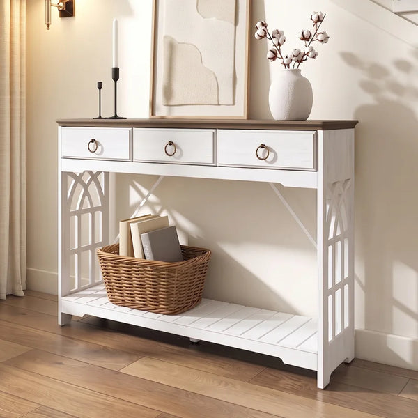 3-Drawer Farmhouse Console Table for Entryway  Wooden Bazar