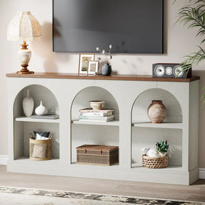 Farmhouse Console Table with 3-Tier Storage  Wooden Bazar