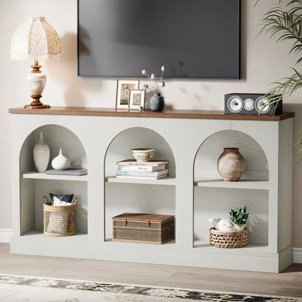 Farmhouse Console Table with 3-Tier Storage  Wooden Bazar