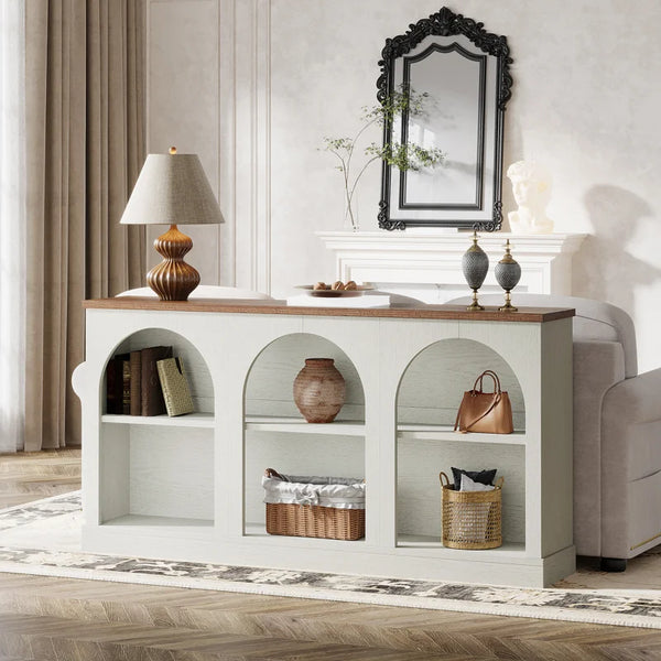 Farmhouse Console Table with 3-Tier Storage  Wooden Bazar