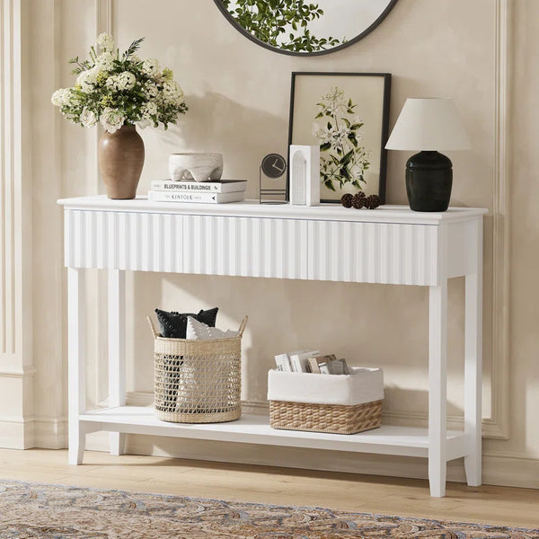 Valdemara 3-Drawer Console Table with Lower Shelf  Wooden Bazar