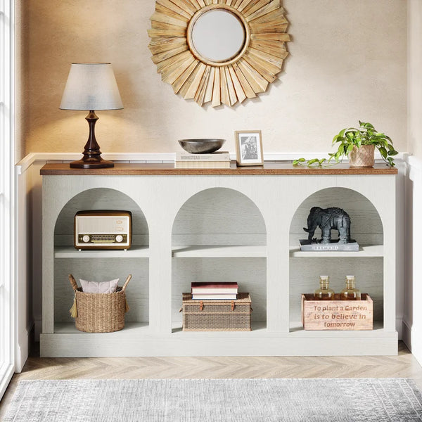 Farmhouse Console Table with 3-Tier Storage  Wooden Bazar