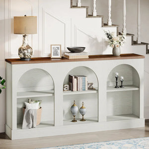 Farmhouse Console Table with 3-Tier Storage  Wooden Bazar