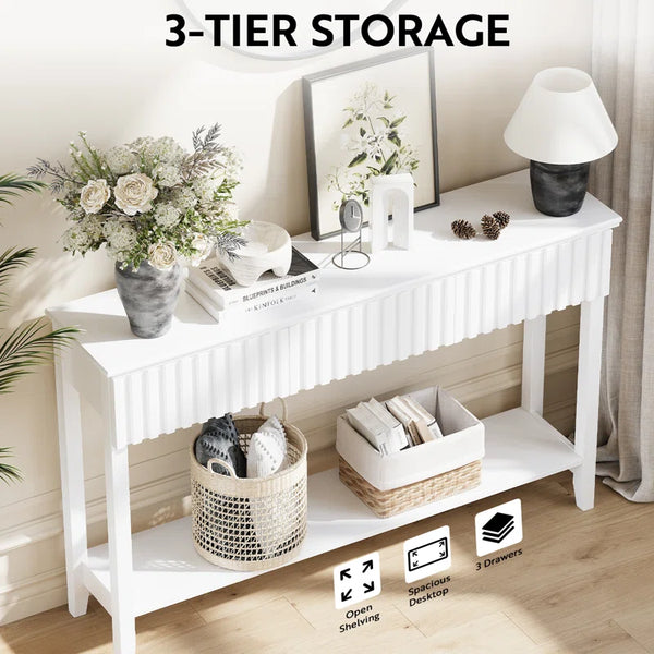 Valdemara 3-Drawer Console Table with Lower Shelf  Wooden Bazar