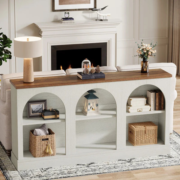 Farmhouse Console Table with 3-Tier Storage  Wooden Bazar