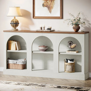 Farmhouse Console Table with 3-Tier Storage  Wooden Bazar