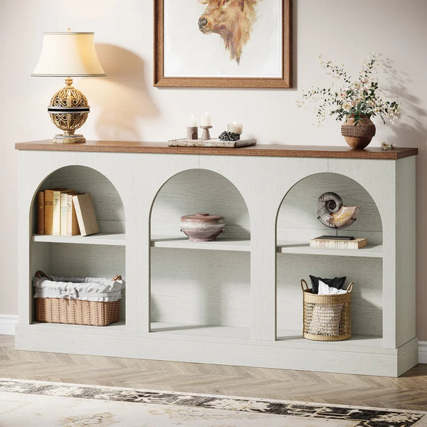 Farmhouse Console Table with 3-Tier Storage  Wooden Bazar
