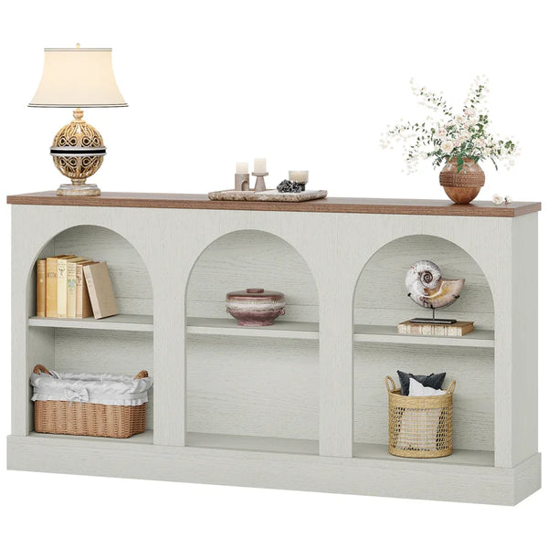 Farmhouse Console Table with 3-Tier Storage  Wooden Bazar