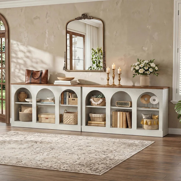 Farmhouse Console Table with 3-Tier Storage  Wooden Bazar