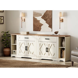 Modern Farmhouse Accent Cabinet with Barn Doors & Drawers  Wooden Bazar