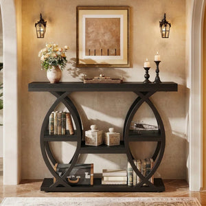 Wide Four-Tier Entryway Console Table  Wooden Bazar