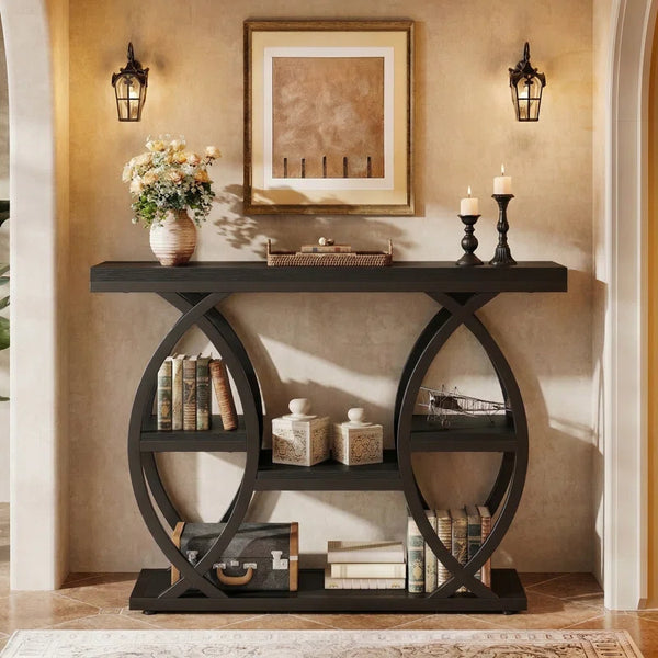 Wide Four-Tier Entryway Console Table  Wooden Bazar