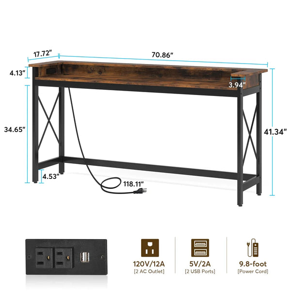 Modern Console Table with Built-In Charging Ports  Wooden Bazar