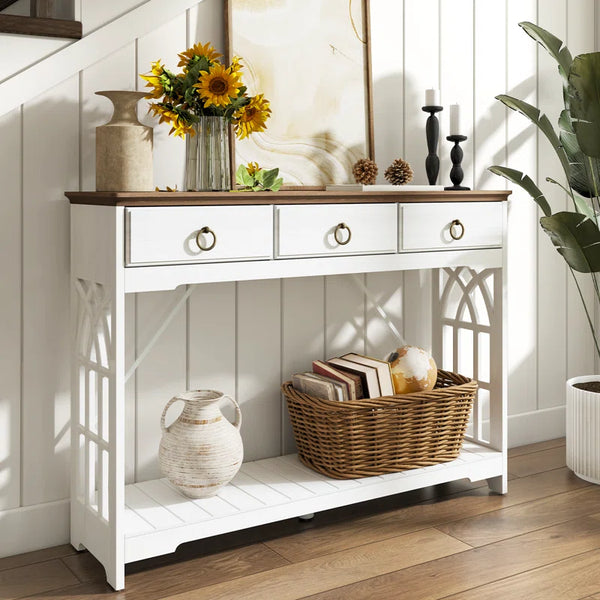 3-Drawer Farmhouse Console Table for Entryway  Wooden Bazar
