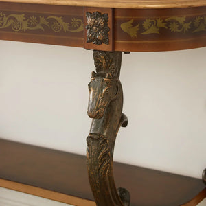Console Table with Ornate Horse Motif Legs  Wooden Bazar