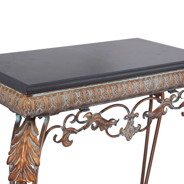 Lulu 2-Piece Bronze Metal Leaf Console Table with Mirror – 32"H  Wooden Bazar